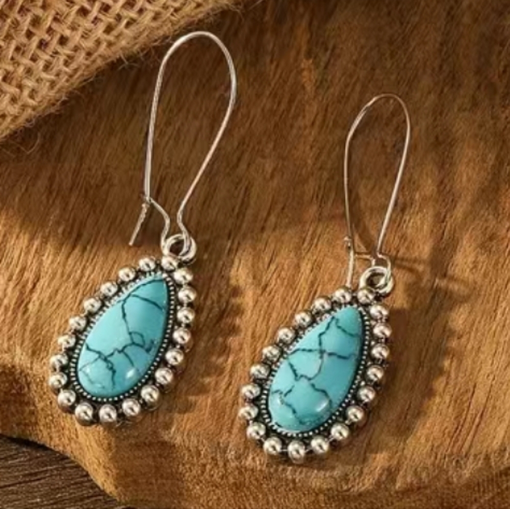 Bohemian Turquoise Vintage Water Drop Shape Dangle Earrings